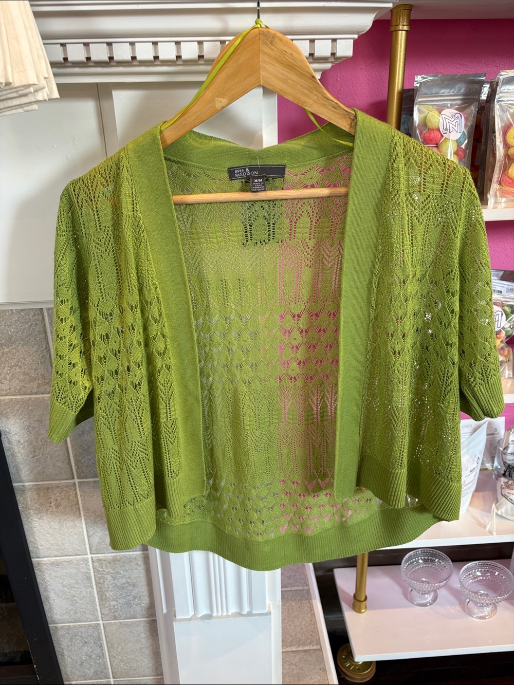 croft & barrow Lime Openwork Short-Sleeve Cardigan